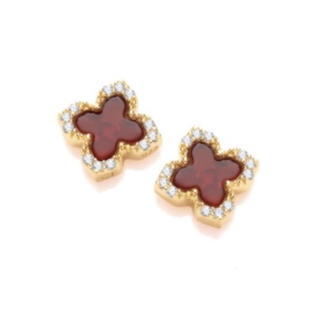 silver gold plated red enamelled clover stud earrings