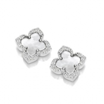 silver white mother of pearl clover stud earrings