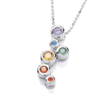 Silver rainbow cubic zirconia bubbles pendant and chain