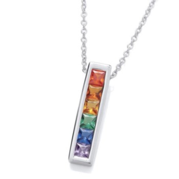 Silver rainbow cubic zirconia bar necklace