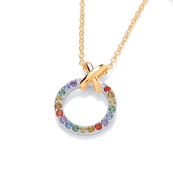 Silver and gold plated rainbow cubic zirconia kiss necklace