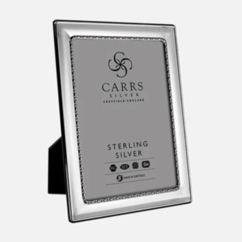 Sterling Silver photo frame with egg & bead design with grey velvet back