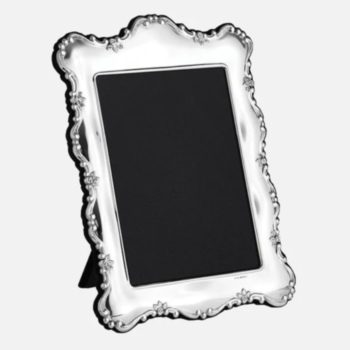 Sterling Silver floral edge photo frame with grey velvet back