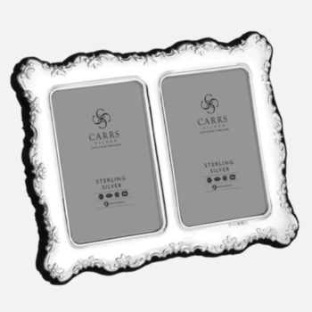 Sterling Silver traditional double 3.5” x 2.5” photo frame grey velvet back