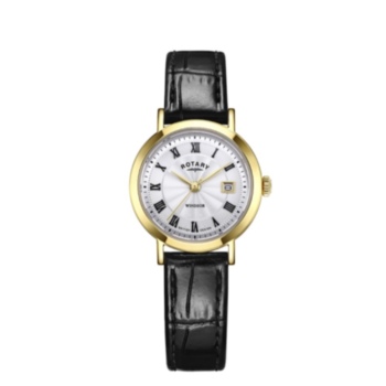 Rotary Windsor ladies watch with black leather strap