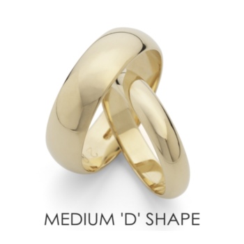 Medium ‘D’ shaped wedding bands. Available in 9ct & 18ct yellow/white gold and platinum