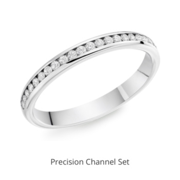 Ladies Precision channel set diamond wedding bands. Available in 9ct & 18ct yellow/white gold and platinum