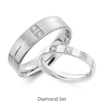 Diamond set wedding bands. Available in 9ct & 18ct yellow/white gold and platinum