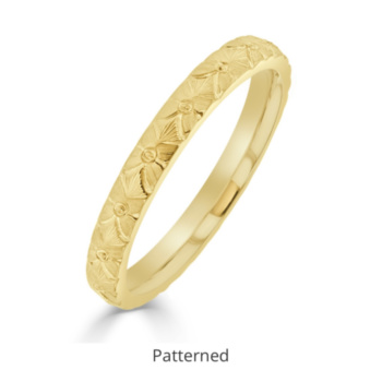Ladies patterned wedding bands. Available in 9ct & 18ct yellow/white gold and platinum