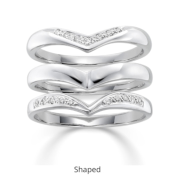 Ladies shaped wedding bands. Available in 9ct & 18ct yellow/white gold and platinum
